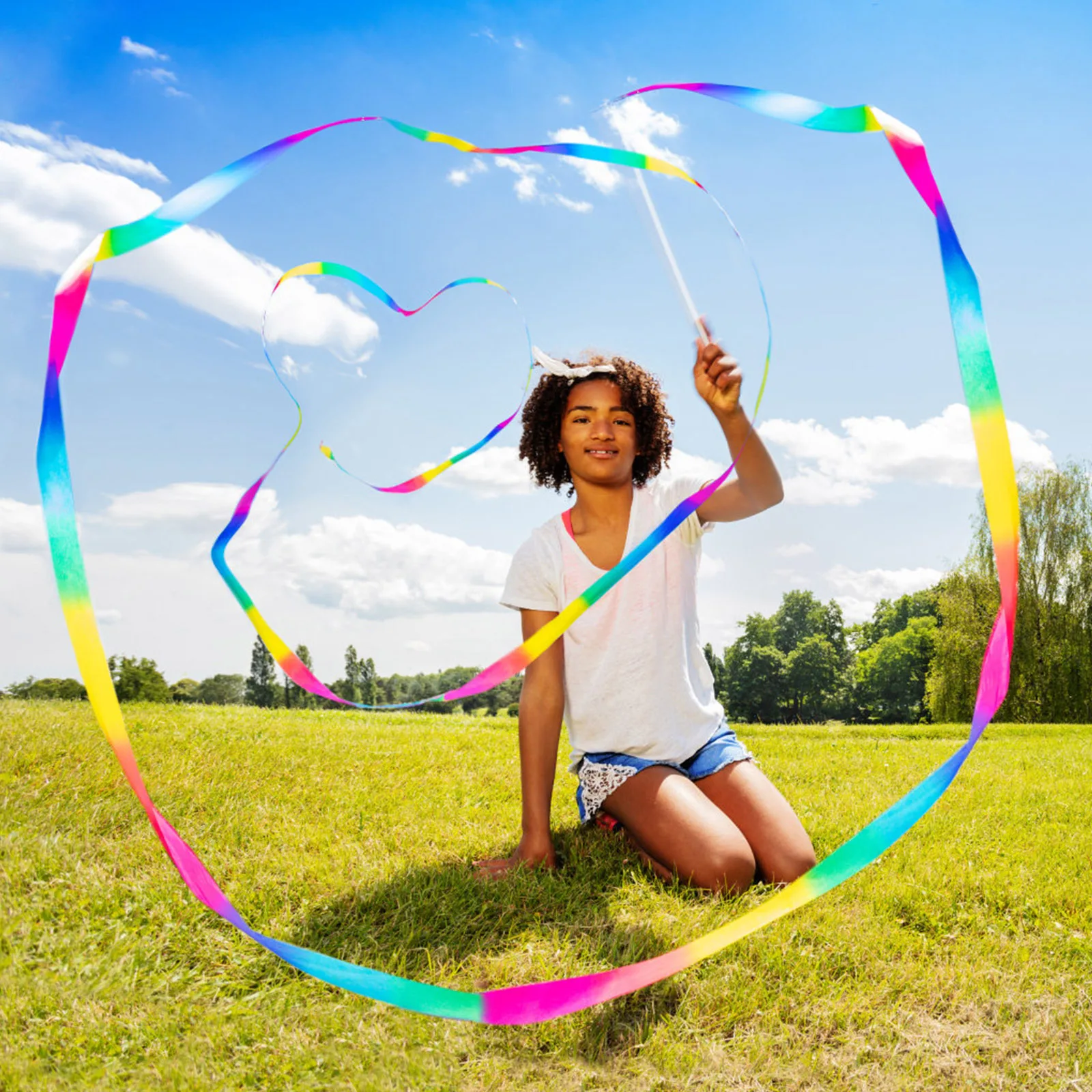 6 pezzi Streamer ginnico 2M nastri da ballo a nastro giocattoli per ragazze colorati bambini che ballano Twirling colorati bacchetta da ballo nastri