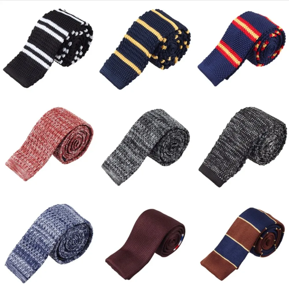 

Knitted Tie for Men Women Classic Skinny Wedding Cotton Knit Black Blue Red Novelty Striped Plaid Checked Narrow Slim Necktie