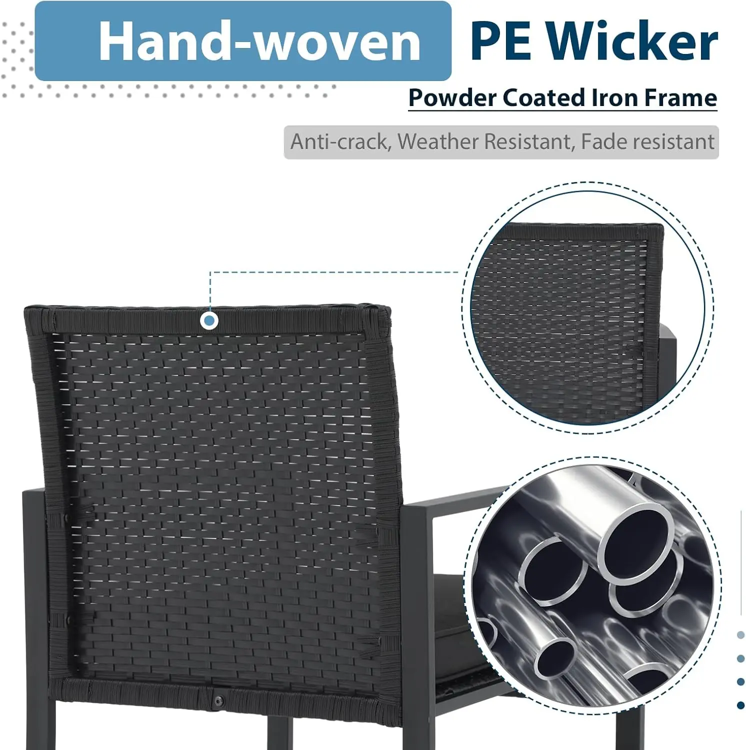 Cadeiras de pátio Rattan com mesa otomanos, Mobiliário de pátio ao ar livre, PE Wicker, moderno, 5 pcs