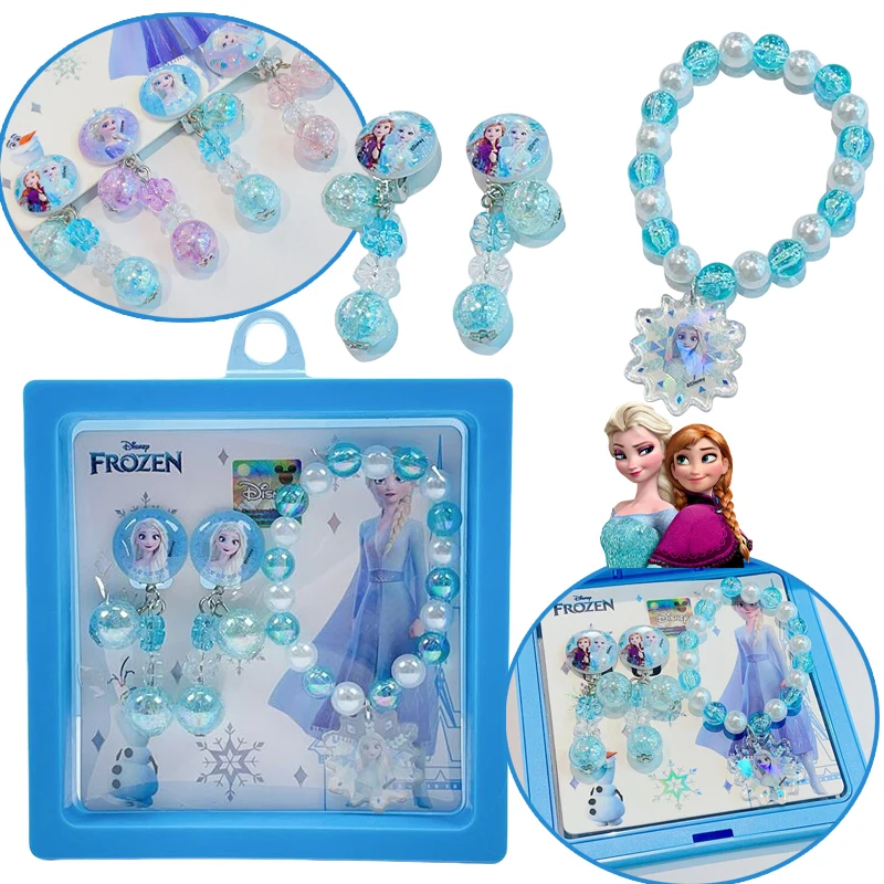 

Disney Frozen Necklace Hairpin Gift Box Set Cartoon Elsa Bracelet Ring Earrings Jewelry Box Anime Girl Ear Clip Birthday Gift