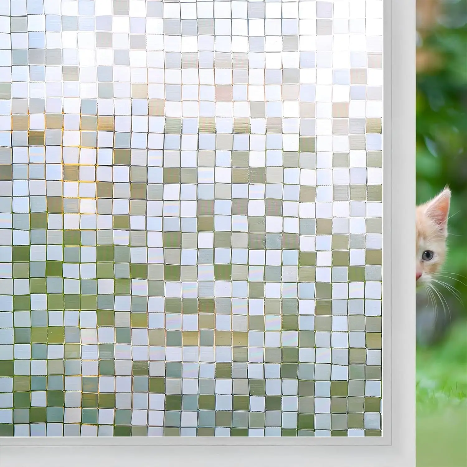Grid Frosted Static Cling Window Privacy Film, 3D Textured Mini Square  Decor Window Tint, Reusable Glass Sticker for Home