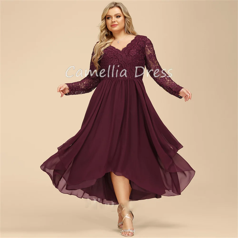 

Elegant V-Neck Mother Of The Bride Dress A-line Asymmetrical Chiffon Lace Formal Dresses Vestidos Mae Da Noiva Casamentos