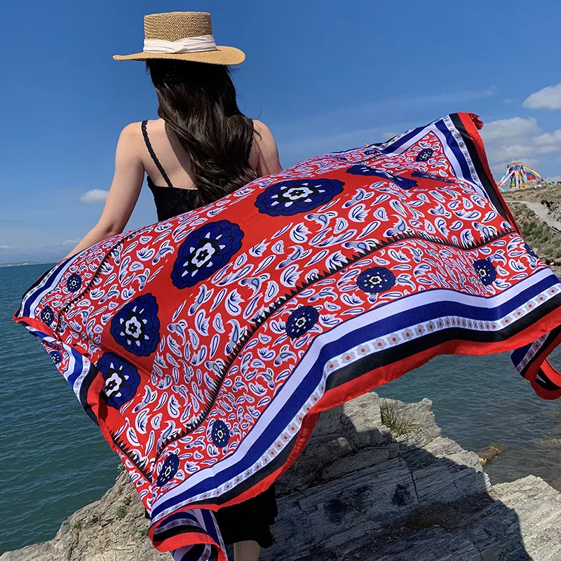 Bufanda con estampado étnico de protección solar para mujer, chales largos de gran tamaño, traje de baño brasileño, toalla para cubrir el baño, ropa de playa