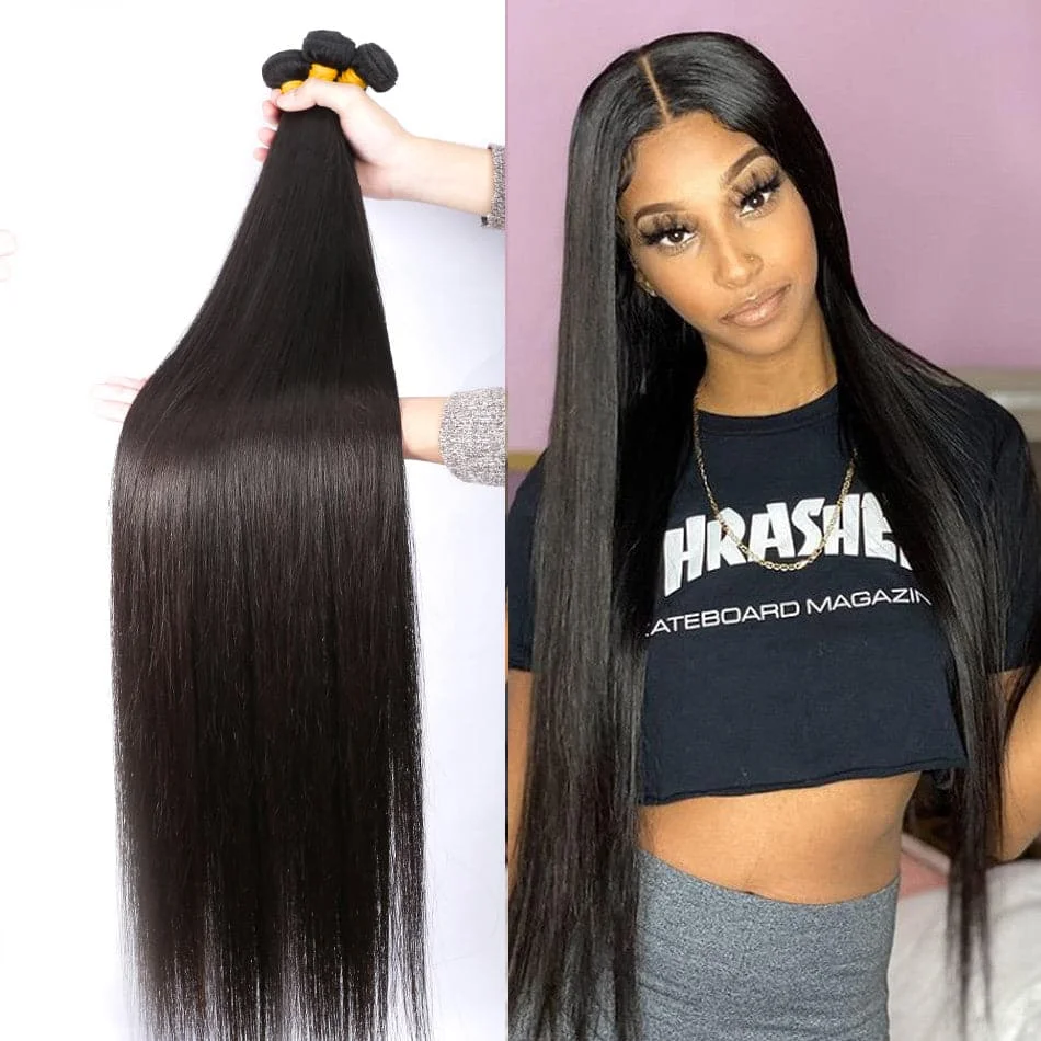 

Natural Black Peruvian Straight Human Hair Bundles 100% Remy Virgin Hair Weave Bundles 14-30 Inch Hair Extensions For Women