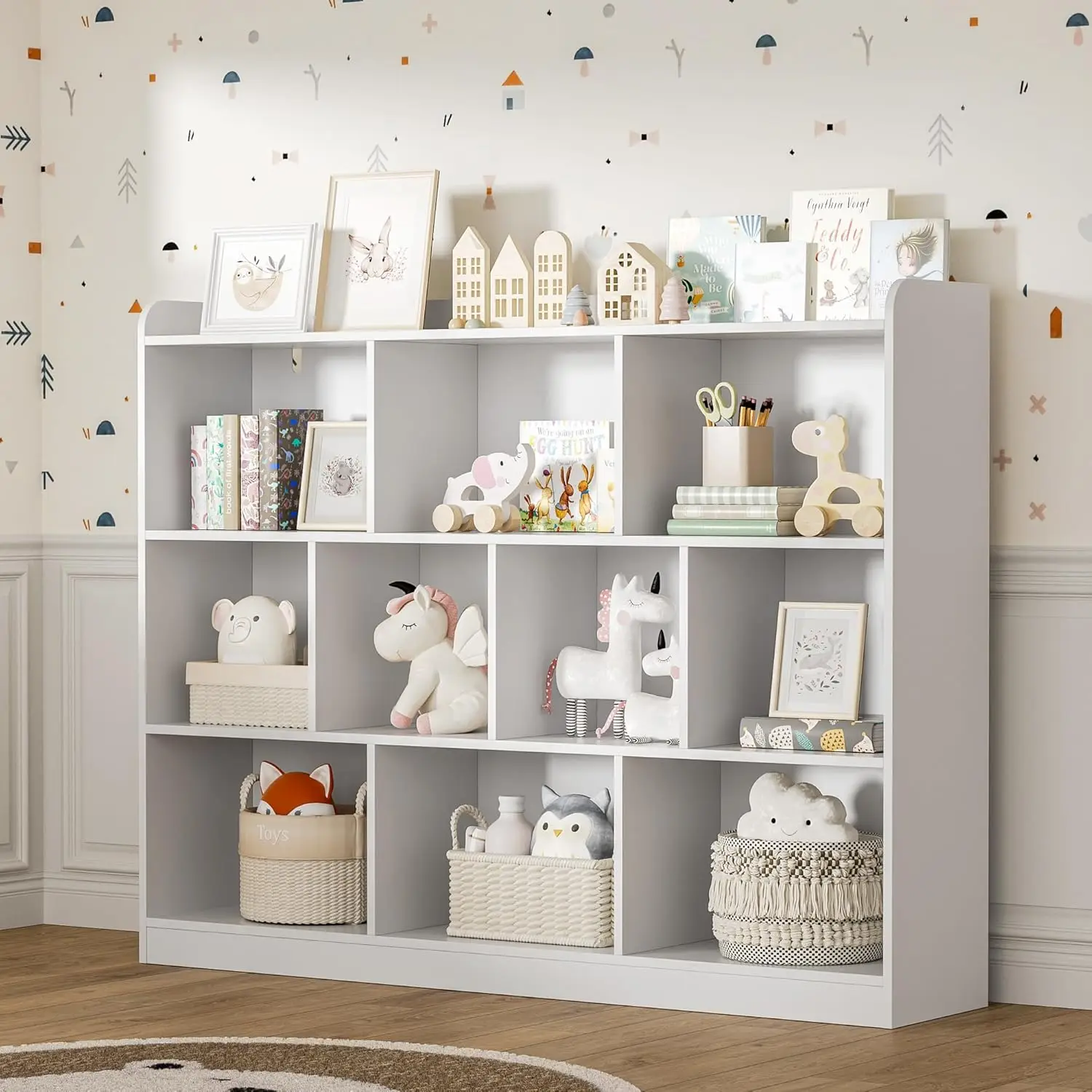 White Wood Bookshelf 3 Tier Open Shelf 10 Cube Storage Organizer Living Room Bedroom 43.3