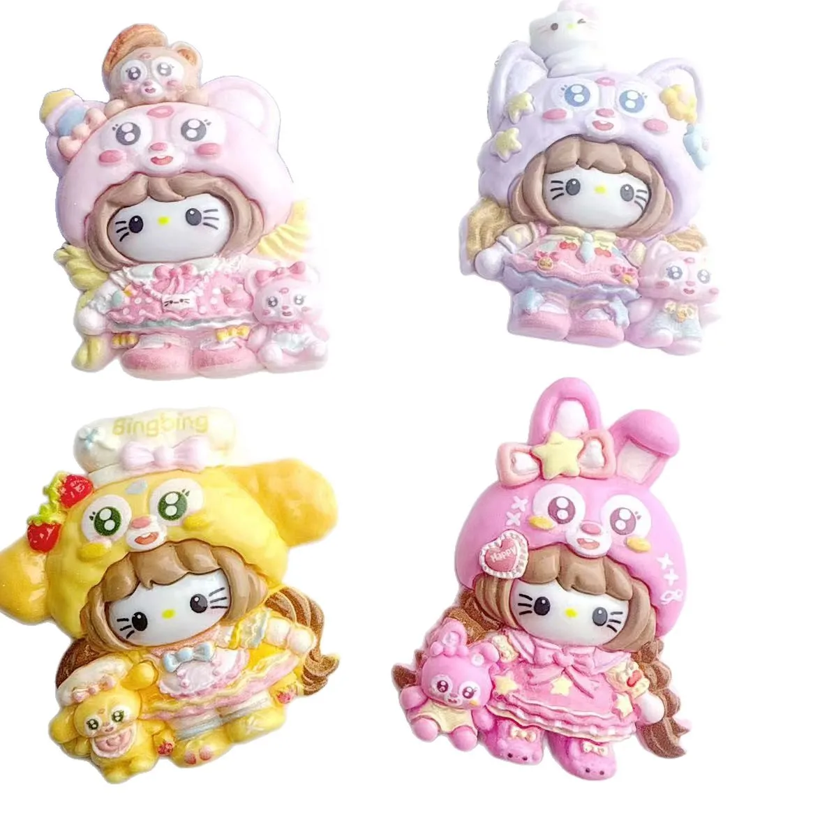 Miniso الكرتون لامعة بطاقة كبيرة لطيف سانريو فتاة الراتنج الملحقات اليدوية DIY كريم الغراء مشبك شعر الثلاجة ملصق المواد