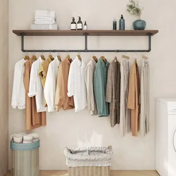 Wall Mounted Clothes Rack,  Industrial Pipe Clothing Rack for Hanging Clothes, Space-Saving Closet Rod, MultiPurpose Hanging Rod