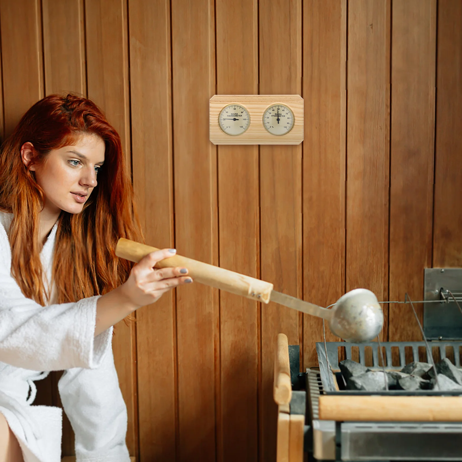 

Elegant Wooden Sauna Hygrometer Thermometer High Temp Suitable Home Sauna Accessories Indoor Temperature Humidity Meter