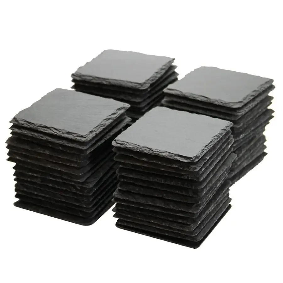 

60 Pack 4 x 4 Inch Gorgeous Black Slate Stone Coasters Bulk Square Slate Stone Cup Coaster for Drink Bar Kitchen Home, Handmade