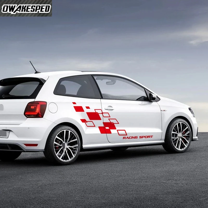 

4 шт. гоночные решетки, графическая наклейка для Volkswagen POLO GOLF T-ROC CC, боковой декор двери автомобиля, виниловые наклейки, авто кузов, спортивные полосы