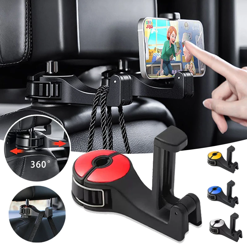 2 in 1 Universal Car Bracket Hook Multifunctional Hidden Seat Back Hanger Storage Hook Phone Holder Auto Fastener Clip