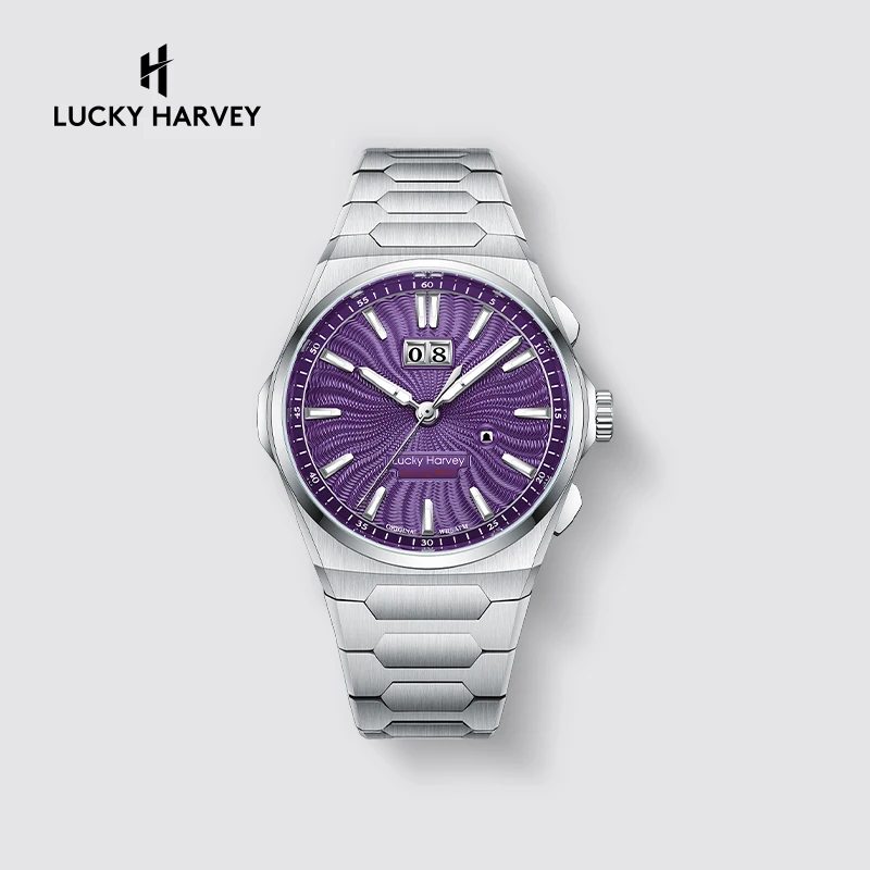 

Мужские часы Lucky Harvey Fashion, автоматический механический механизм, часы с функцией самоподзавода, циферблат с гильоше, сталь 316L, мужские часы