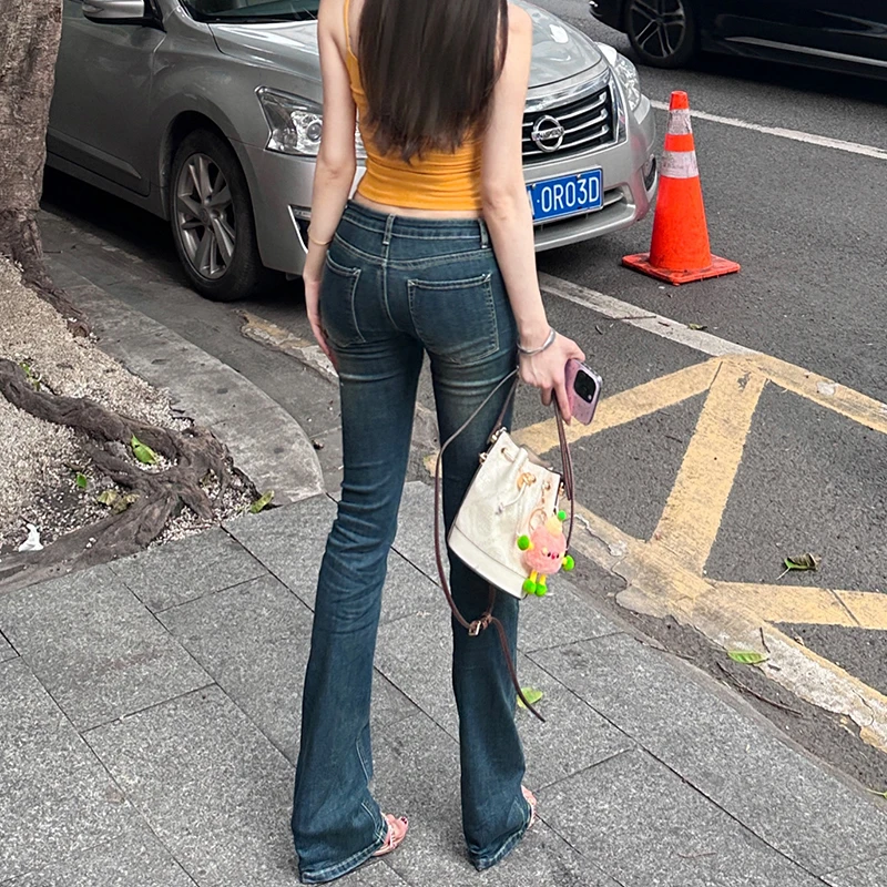 Chic Vintage Blue Pencil Jeans Women Streetwear High Waisted Stretch Denim Pants Lady Korean  Elegant Elastic Skinny Jeans Mom