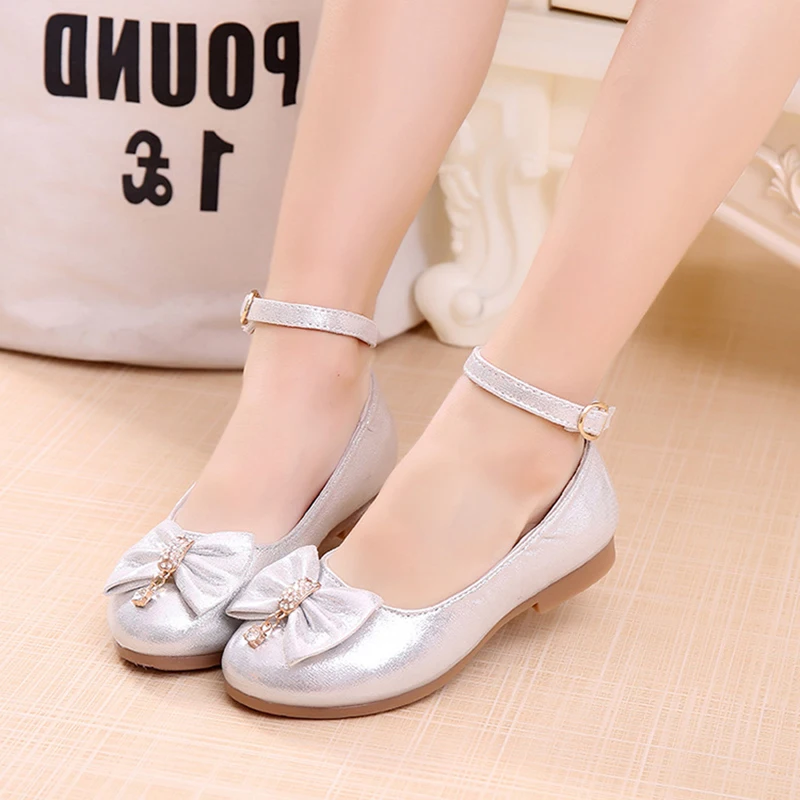 New Flowers Children Little Girls Kids Baby Silver Gold Wedding Party Princess Leather Shoes For Girls Sweet Ankle Dress Shoes