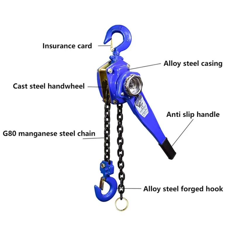 3T 3m Household Manual Ratcheting Lever Chain Hoist Chain Block Hand Tensioned Pulley Hook Mount Wire Rope Device