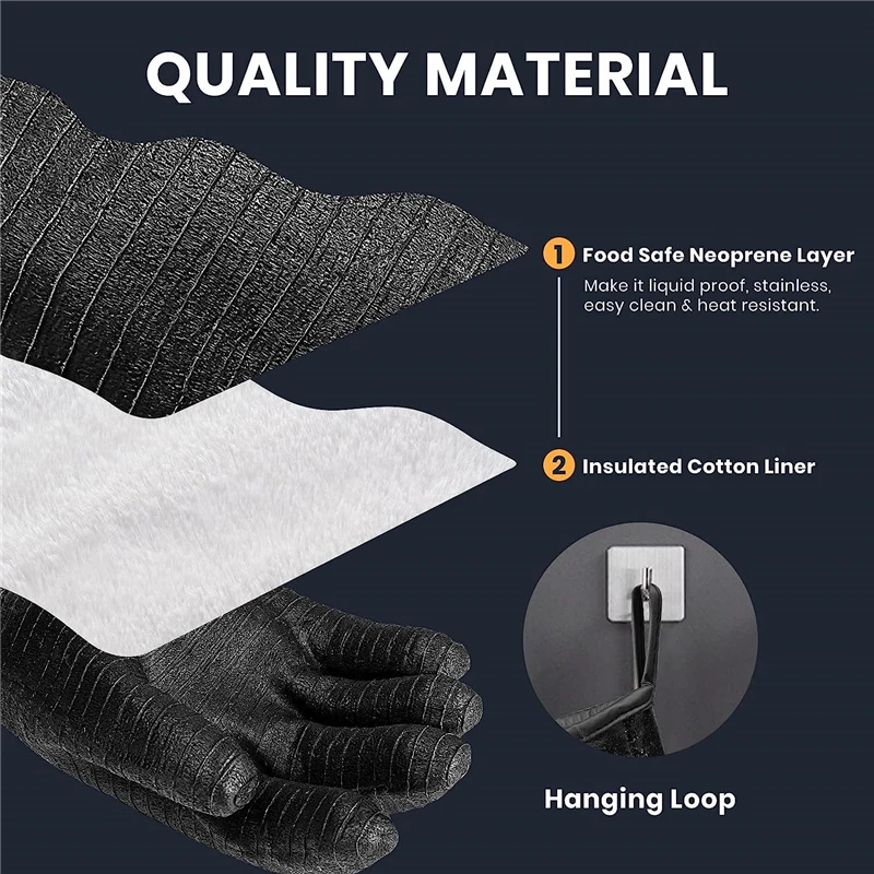 14/18inch BBQ Gloves Neoprene Coating High Temperature Heat Insulation Oil Resistant Long Oven Microwave Barbecue Grill Gloves