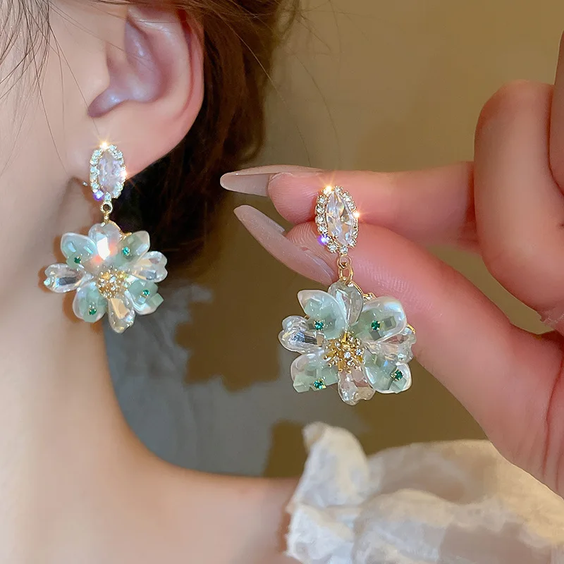 Classic Simulated Crystal Stone Earrings Vintage Flower Pendant Stones Insert Women Jewellry Elegant Party Jewel Lovely Gift