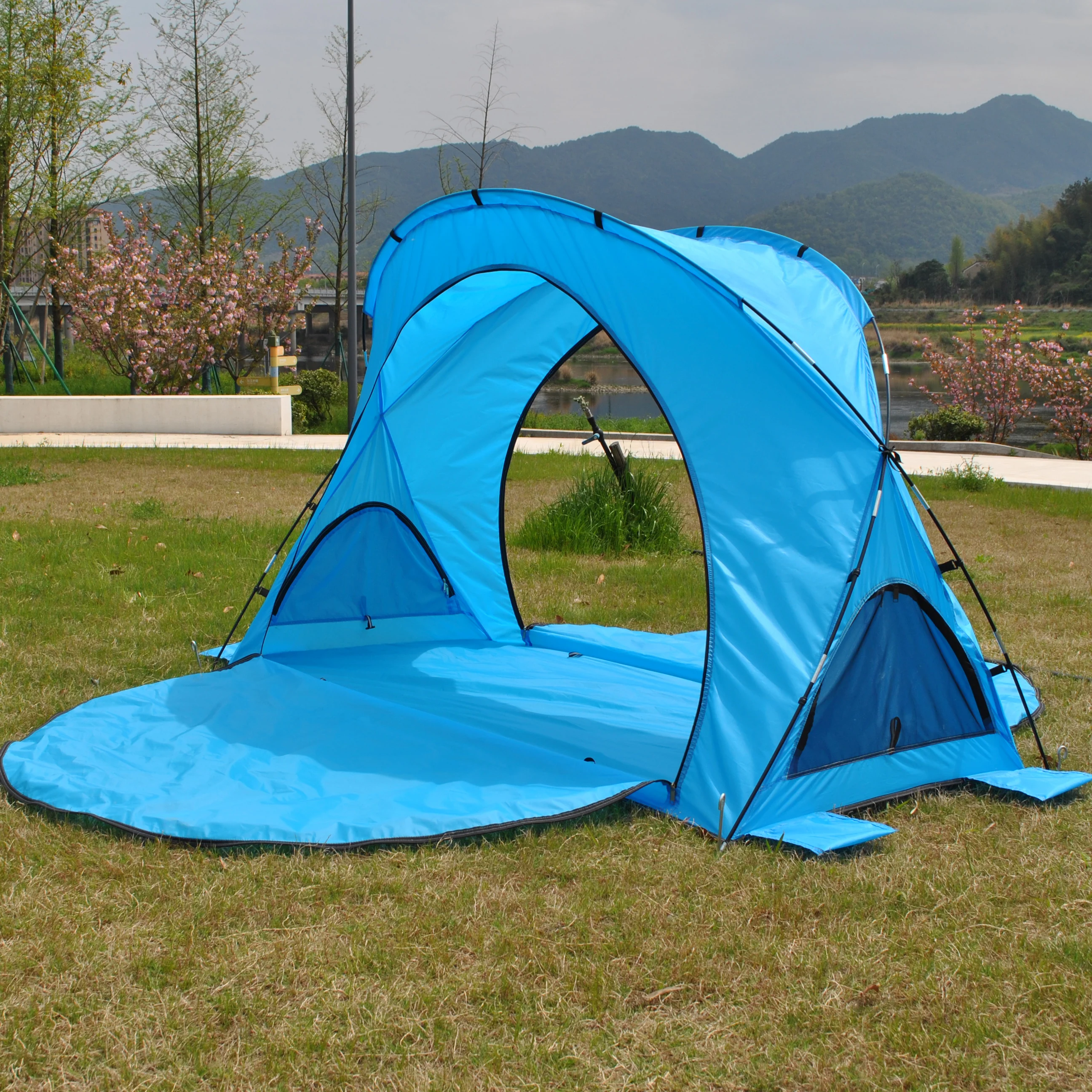 

Beach Tent Sun Shelter 3 Person, Lightweight & Portable Beach Shade Canopy 2 Zippered Doors, Easy Setup Family Beach Umbrella