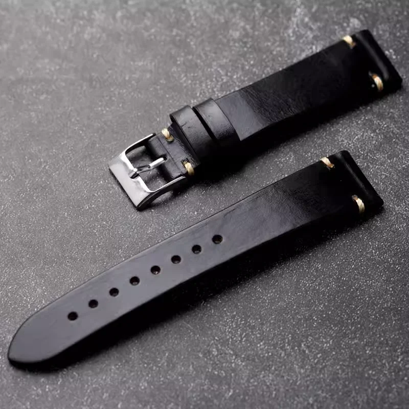 Handmade Top Layer Cowhide Strap 18MM 19MM 20MM 21MM 22MM Vintage Soft Brown Black Leather Watch Chain