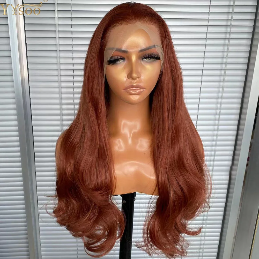 YYsoo Long Body Wave 350# Copper Synthetic Wig 13x4 Futura Hair Glueless Lace Front Wigs For Black Women Pre Plucked Hairline