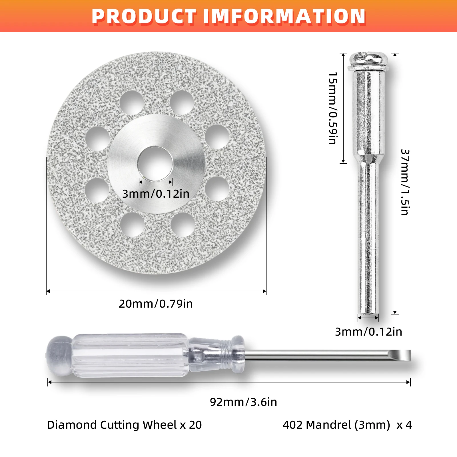 25PCS Diamond Cutting Tool Set for DIY, Rotary Tools, Includes Cutting Discs, Grinding Wheels & Diamond-Coated Bits