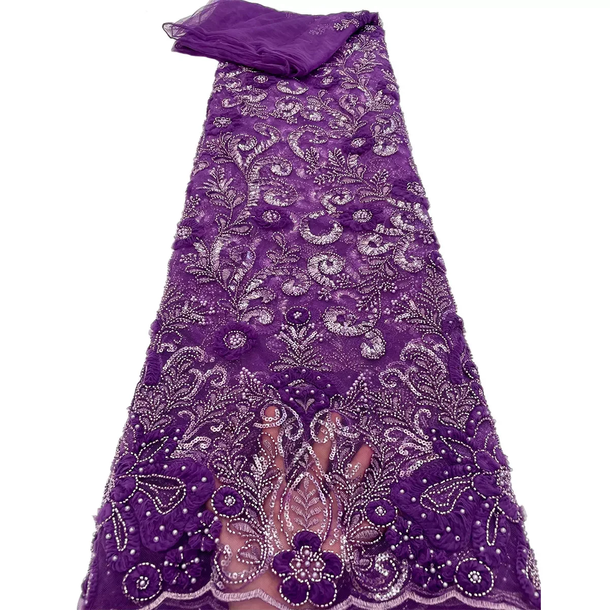 

Ткань для свадебных платьев и ципао: 1 ярд, с бисером, пайетками, объемной цветочной вышивкой, мягкая сетчатая ткань