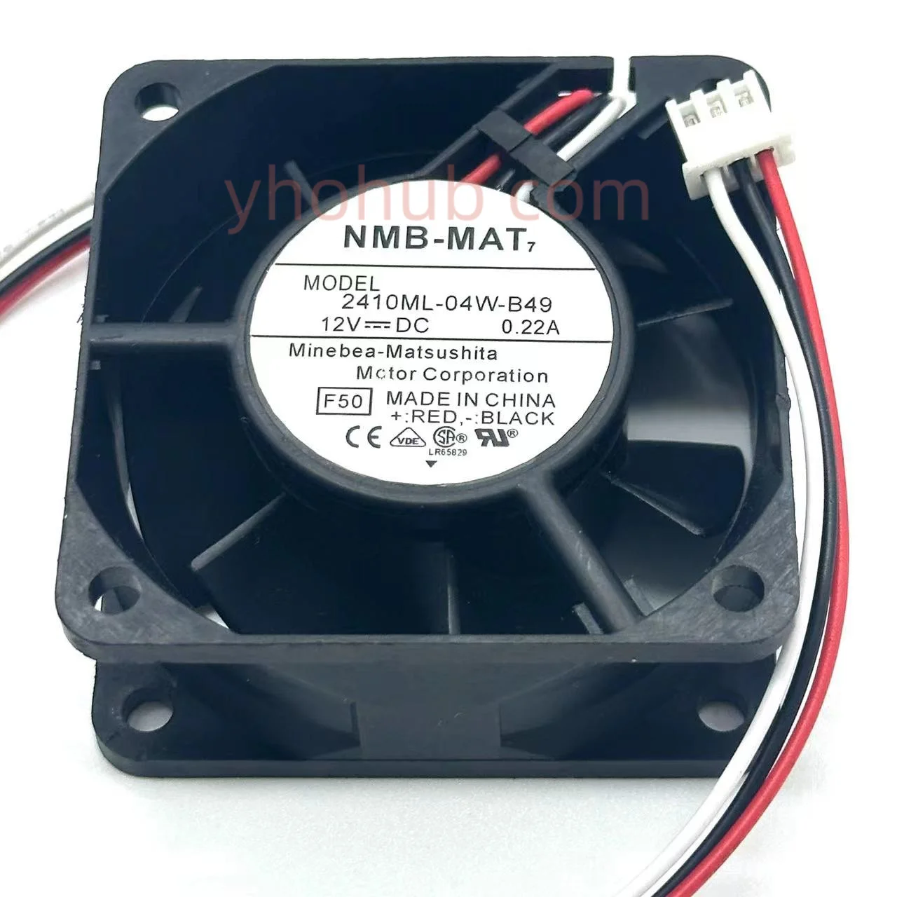 

NMB-MAT 2410ML-04W-B49 F50 DC 12V 0.22A 60x60x25mm 3-wire Server Cooling Fan