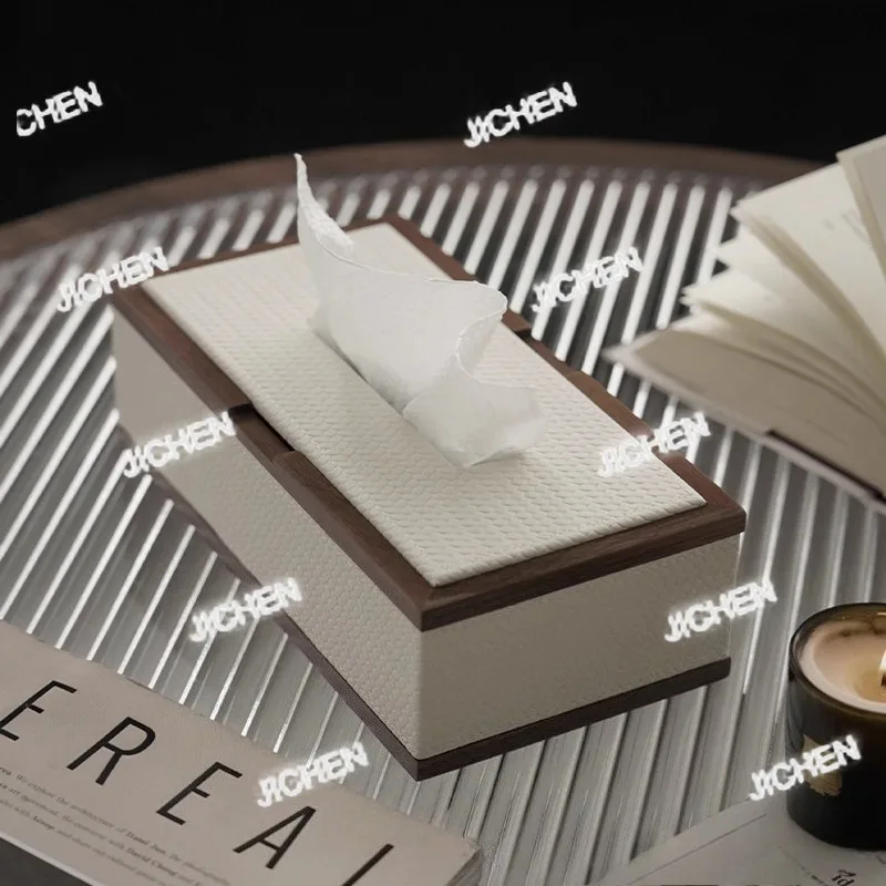 

ZQQ Walnut Wood Tissue Box Modern Leather Napkin Holder Tissue Case Paper Boxes For Living Rooms Tables Decoration Accessories