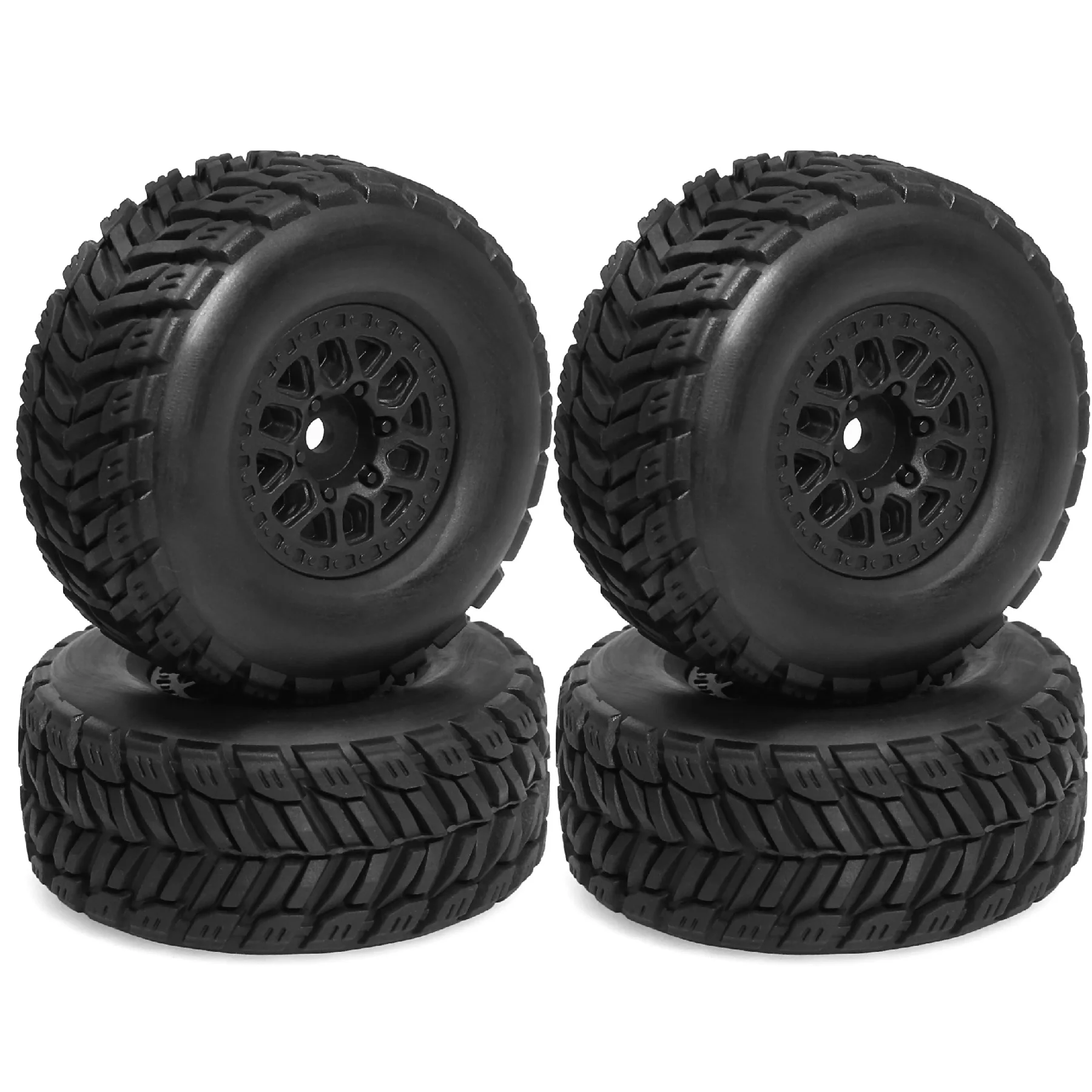 4개 RC 숏 코스 트럭 타이어 및 휠 육각 12mm 진공 타이어 OD 2.56" (1/14 1/16 1/18 RC 오프로드/온로드 ARRMA Mojave GROM 용)