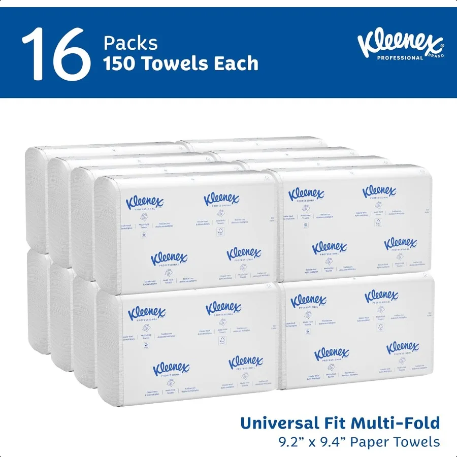 Asciugamani di carta multiuso universali professionali sfusi 01890 tasche assorbenti 9,2 x 9,4 asciugamani bianchi (confezione da 150 fogli, confezione da 16 confezioni, custodia da 2