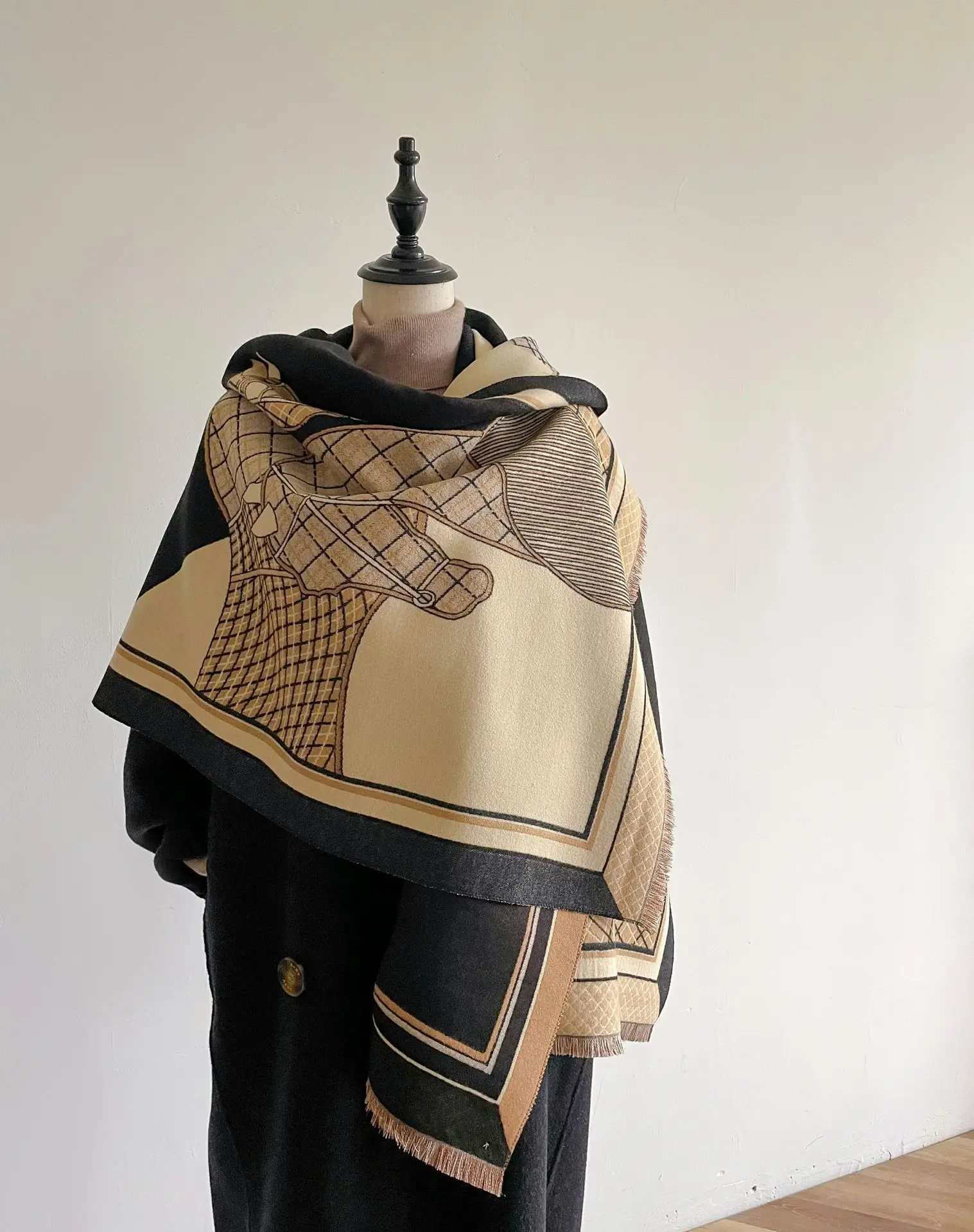 

Luxury Horse Pattern Scarf Women Thick Warm Double Sided Acrylic Scarf Long Shawl Wrap Neck Warmer for Women