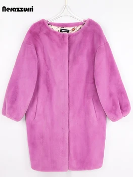 Nerazzurri 여성용 따뜻한 색, 두꺼운 부드러운 인조 모피 코쿤 코트, 캐주얼 루즈 푹신한 재킷, 한국 패션, 6xl, 7xl, 겨울