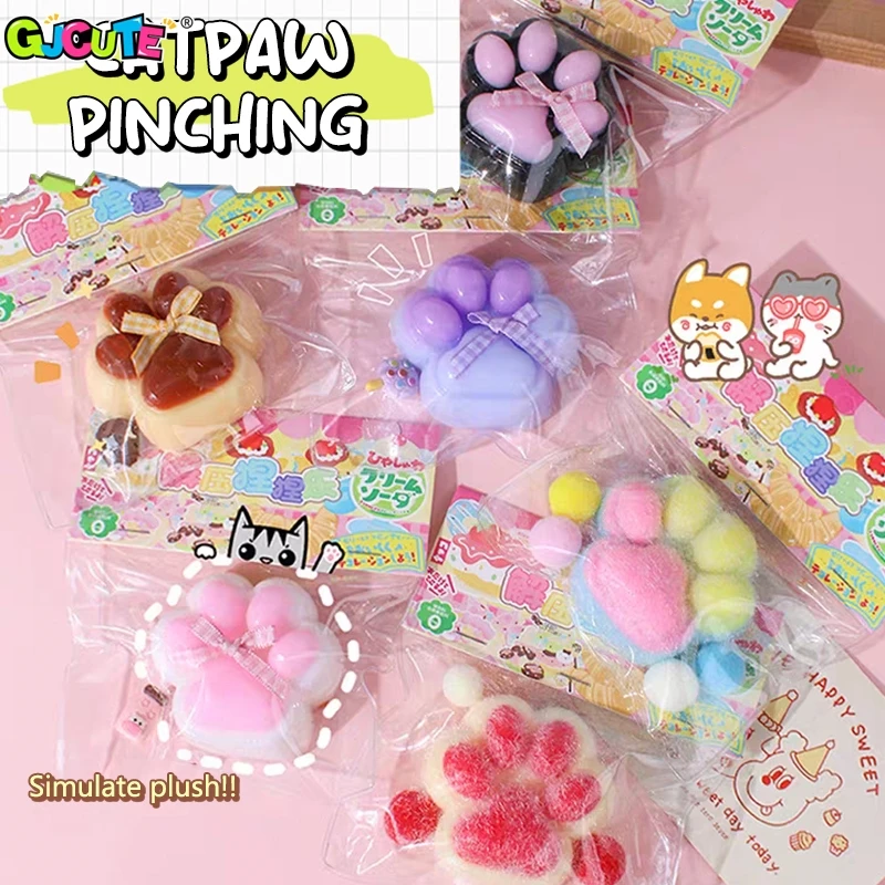 Cat Paw Mochi Taba Squishy Fidget Toy Cute Plush Cat Paw Silicone Slow Rebound Pinch Decompression Toys Stress Release Vent Toy