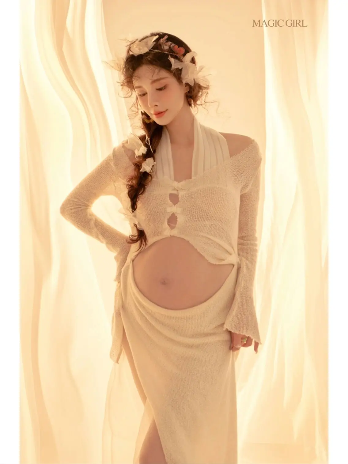 Women Photography Props Maternity Skinny Dresses Elegant Perspective Pregnancy Dress Studio Photoshoot Photo Clothes