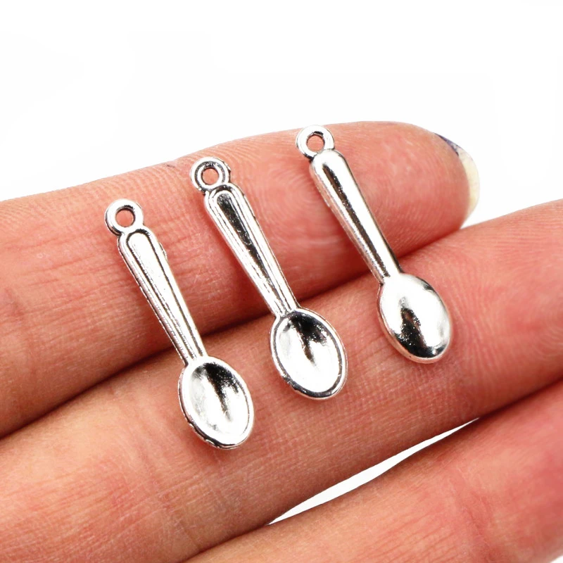 50pcs Spoon Fork Dining Charms Small Antique Silver Plated Tableware Pendants Charms DIY Jewelry Making Accessories Findings