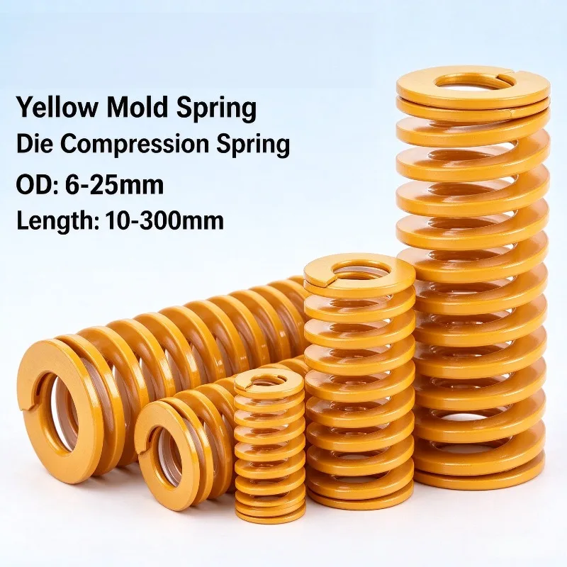 1Pcs Yellow Mold Spring Flat Wire Compression Spring OD 6/8/10/12/14/16/18-25mm Loading Length 10-300mm Die Spring DF YSWF Mold