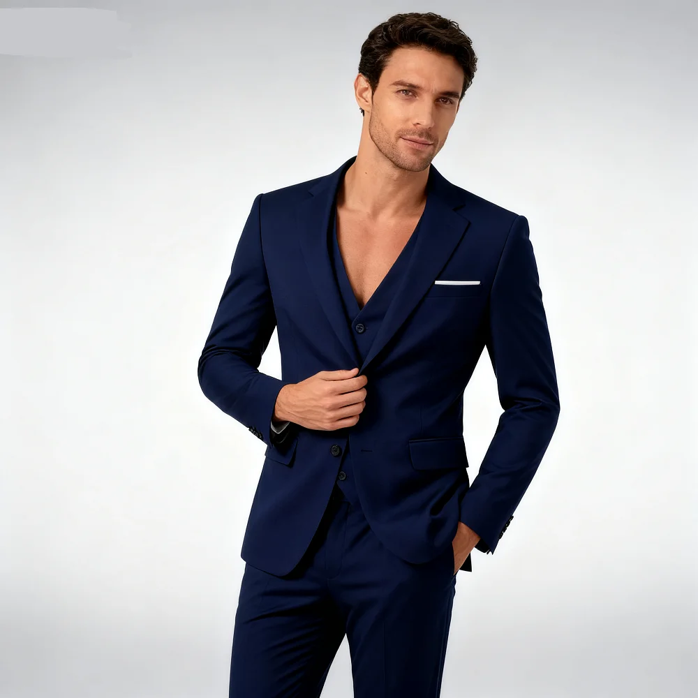 

Монохромный приталенный свадебный костюм для мужчин, лацкан Terno Peak, деловой костюм для курения, куртка на 3 пуговицах, комплект жилета