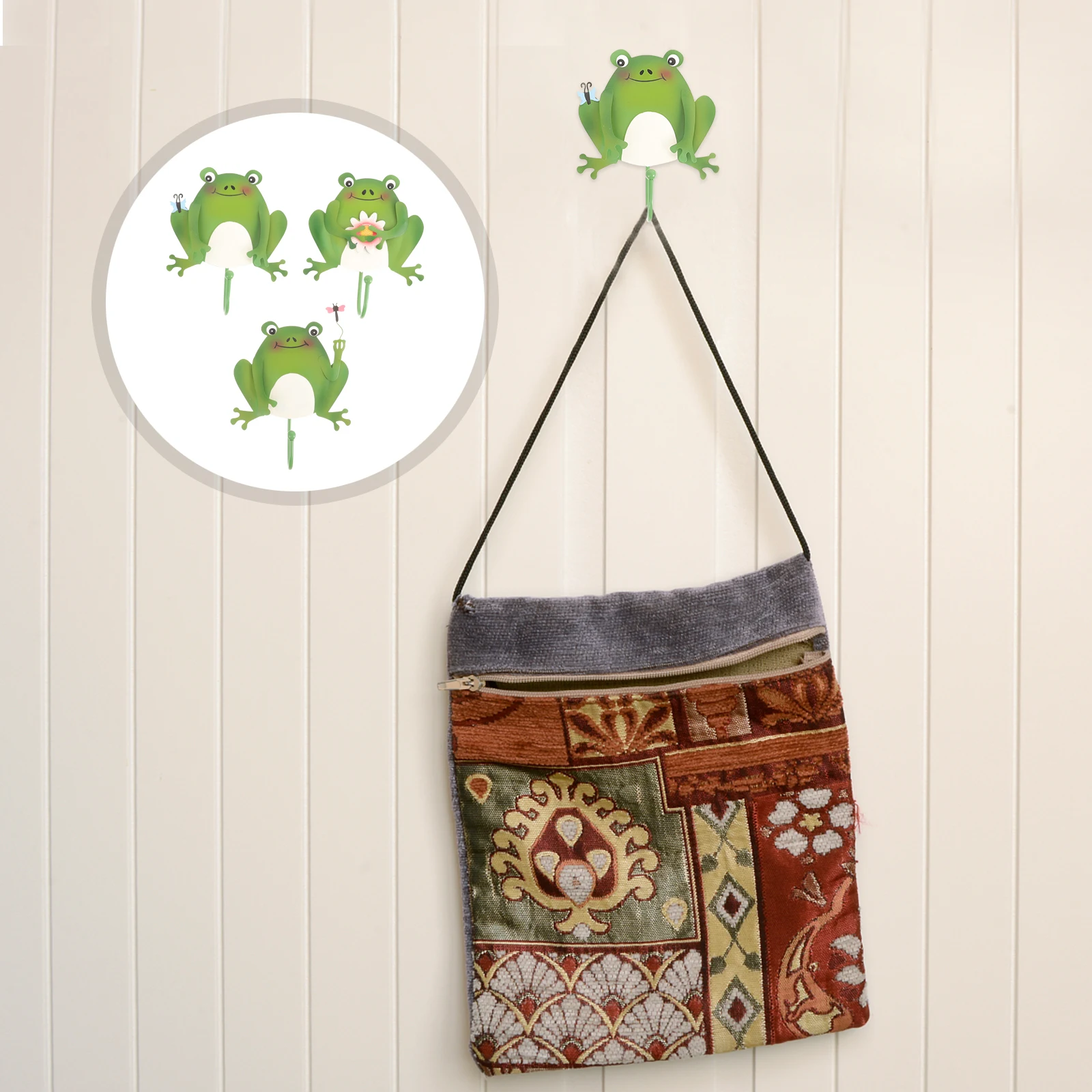 

3pcs Cartoon Frog Wall Hooks Adorable Animal Shaped Key Hooks for Bathroom Kitchen Bedroom Hanging Hats Bags Accessories Home