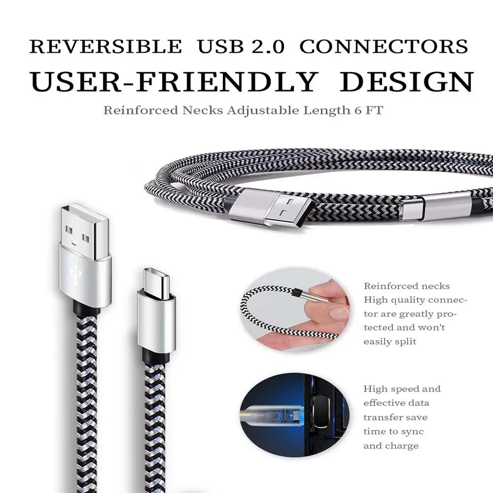 Cable USB tipo C de carga rápida 2.4A, cable cargador de batería trenzado en nylon, para Huawei, Samsung, USB C 4