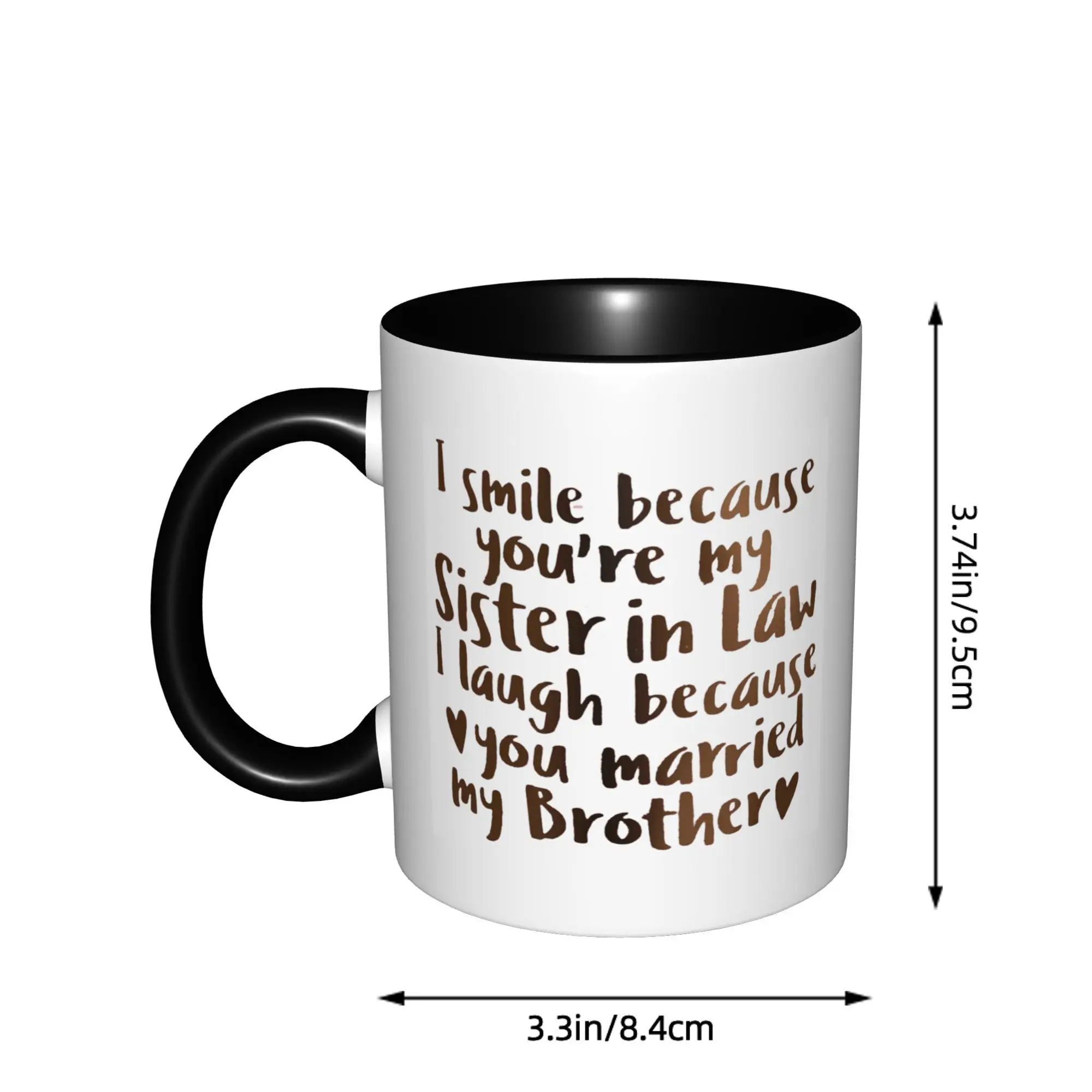 شقيقة في القانون هدايا شقيقة جديدة الأخت في القانون أكواب الزفاف الخطوبة مع مقبض أسود أكواب قهوة عيد ميلاد أكواب شاي سيراميك 11 أوقية
