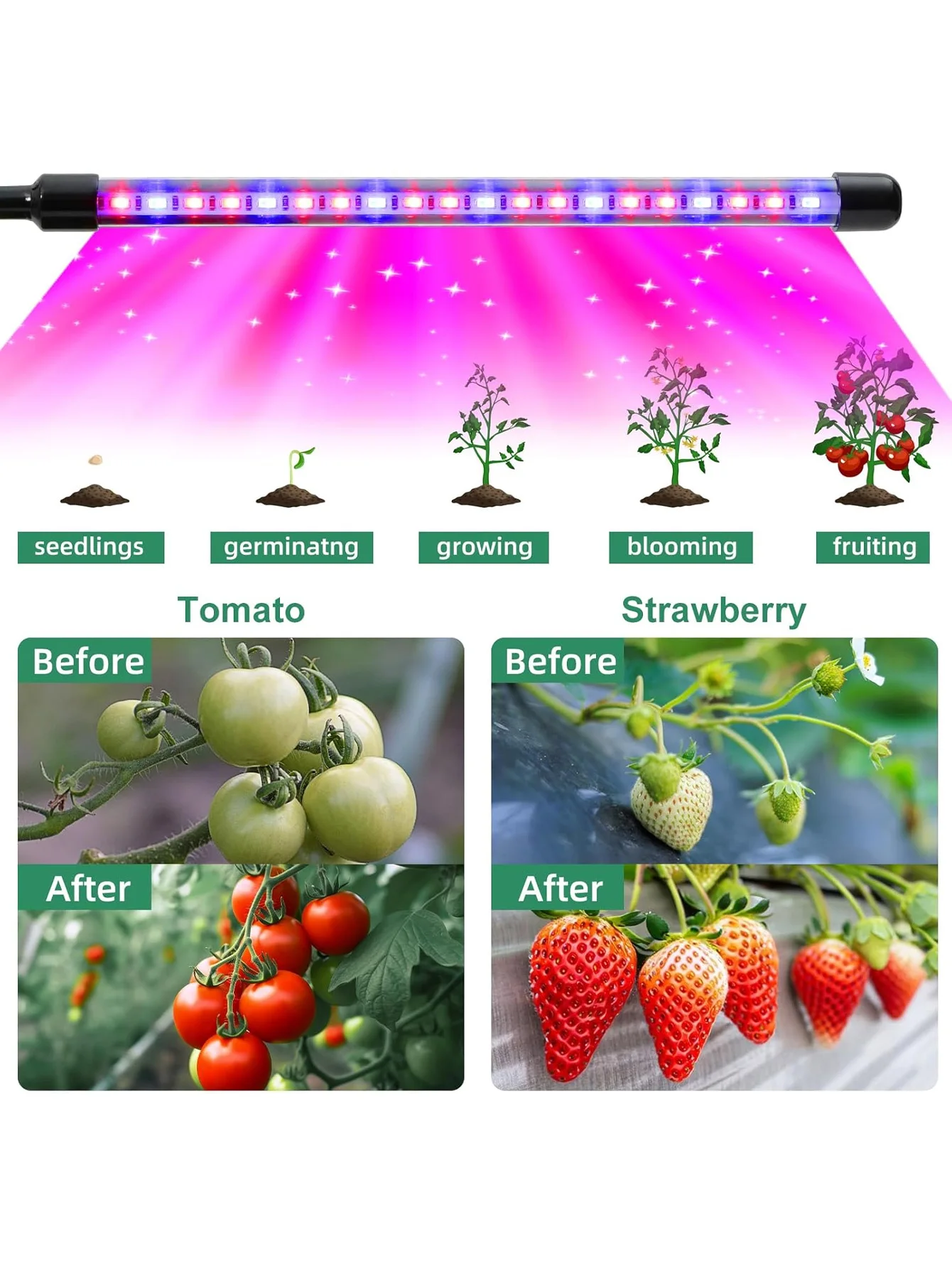 Lampe de croissance de plantes d'intérieur, lampe de croissance de plantes LED, spectre complet, 4 têtes, 3 modes d'éclairage, adaptée aux grandes plantes à fleurs
