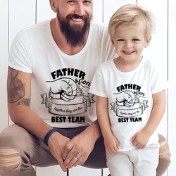 Father and Son Best Team T Shirt Daddy Child Fist Bump Fathers Day Shirt Funny Daddy and Son Outfits Matching Suits Oversized