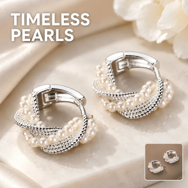 Silver Twisted Rice Pearl Stud Earrings High-end Light Luxury Ear Buckle Unique Pretty Ear Jewelry  for  Ladies Fashion