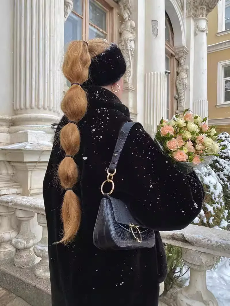 Cappotti foderati in pelliccia sintetica Cappotti da donna Cappotti selvaggi Stage Moglie Polsini con colletto giovanile Manica a lanterna Risvolto Corno regolabile Sottile