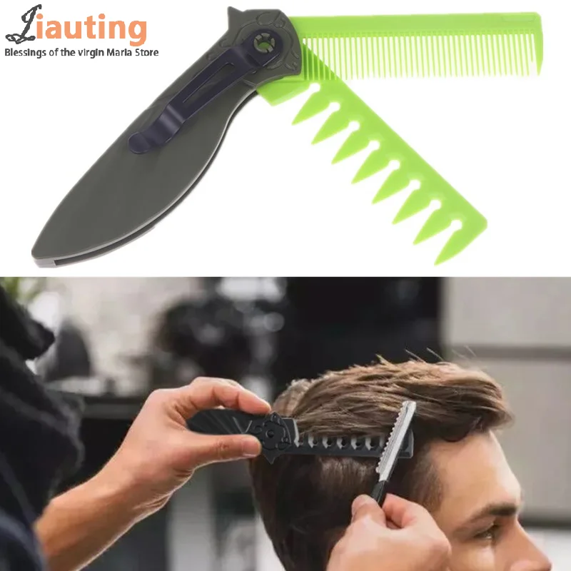 2 في 1 متعددة الوظائف المحمولة البلاستيك للطي جيب أمشاط الحلاق الرجال النفط رئيس اللحية أمشاط تصفيف الشعر أمشاط واسعة الأسنان #6