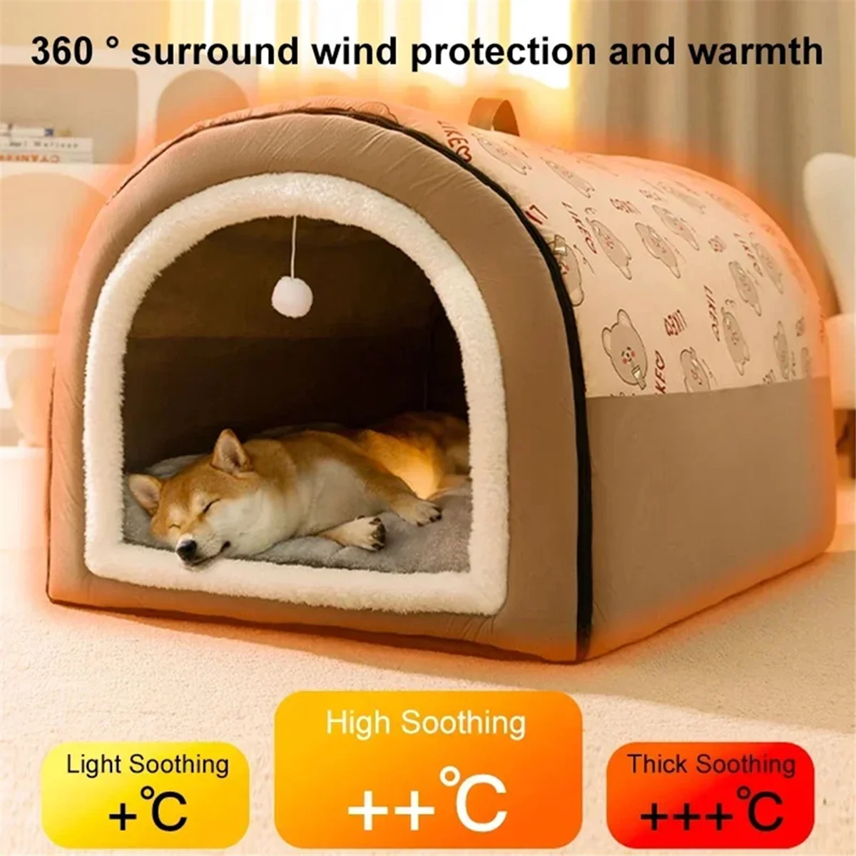 Winter Dog Kennel Warm Dog House Mat Detachable Washable Dogs Bed Nest Deep Sleep Tent for Medium Large Dogs House M