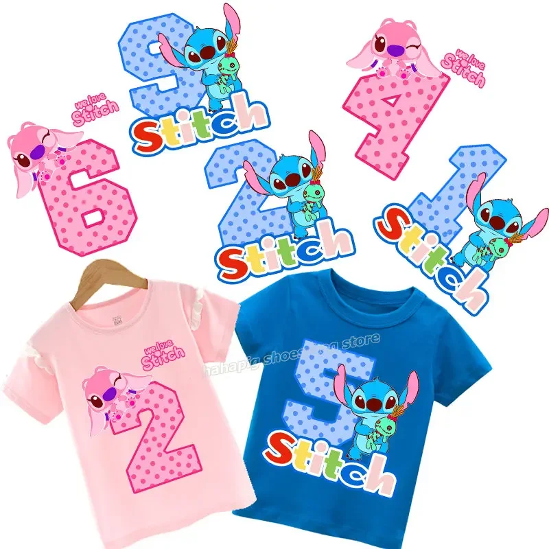 Patchs de vêtements Disney Stitch pour garçons et filles, transfert à chaud, autocollant de vêtements d\'anniversaire, fer sur le t-shirt de bébé,