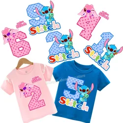 Disney Stitch Angel Number Clothing Patches Hot Transfer Boy Girl Birthday Clothes Sticker Iron on Baby T Shirt Cartoon Patch