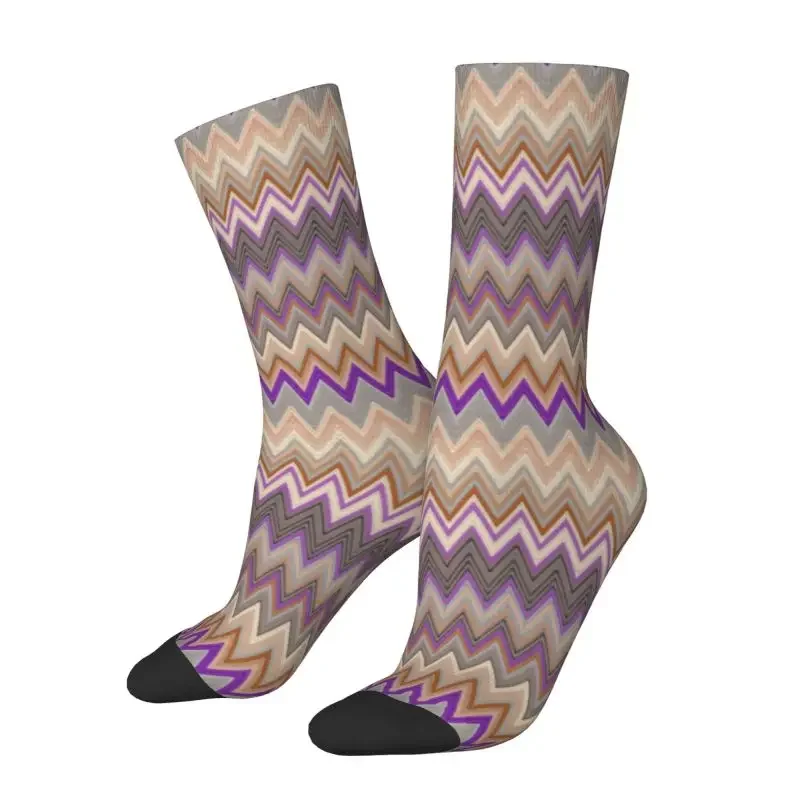 Cute Mens Modern Zig Zag Dress Socks Hip Hop Warm Breathable Comfortable 3D Printed Bohemian Geometric Wave Crazy Crew Socks