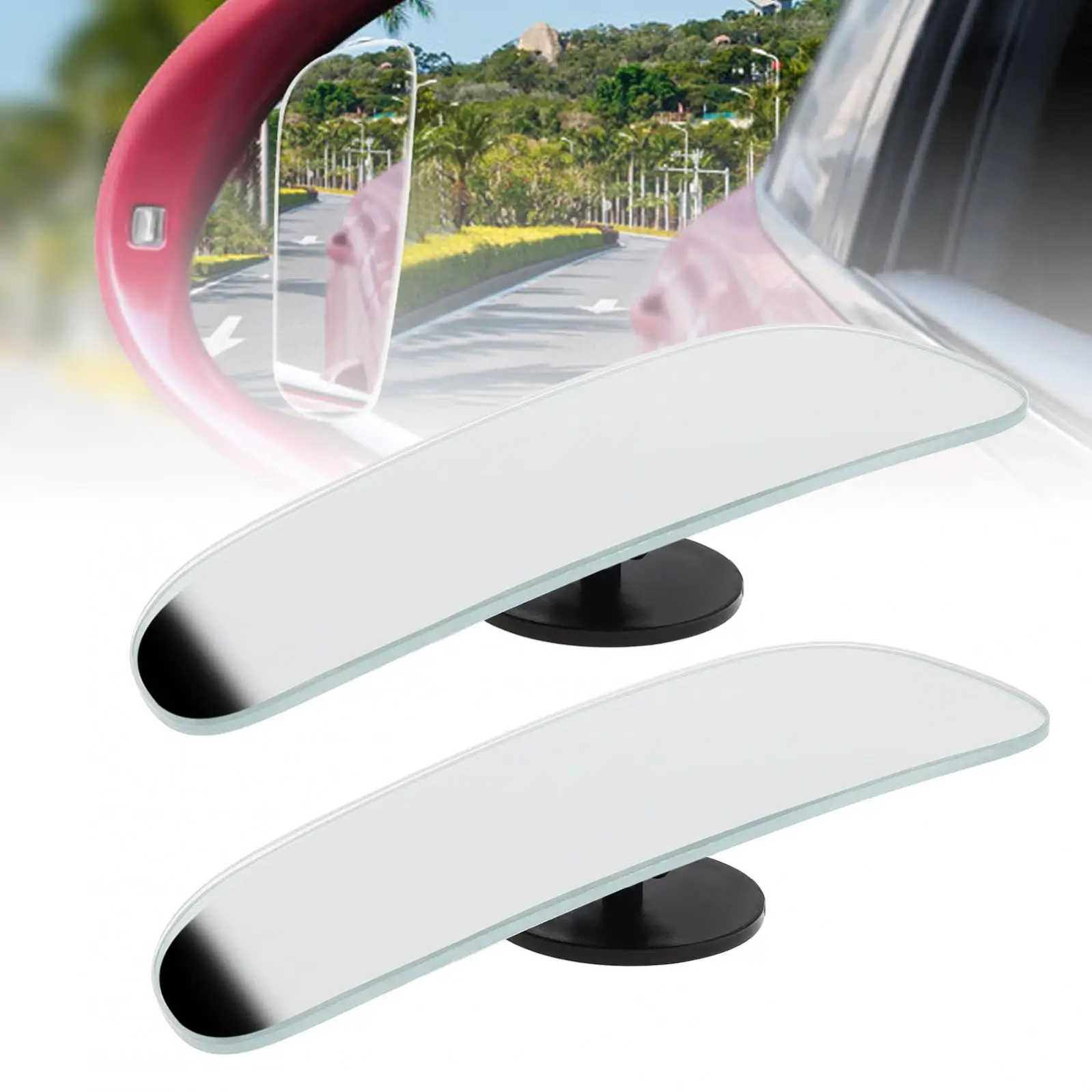 2pcs High Definition Glass Frameless Convex Rotation Design Blind Sot Mirror, Wide Angle Adjustable Auxiliary Mirror